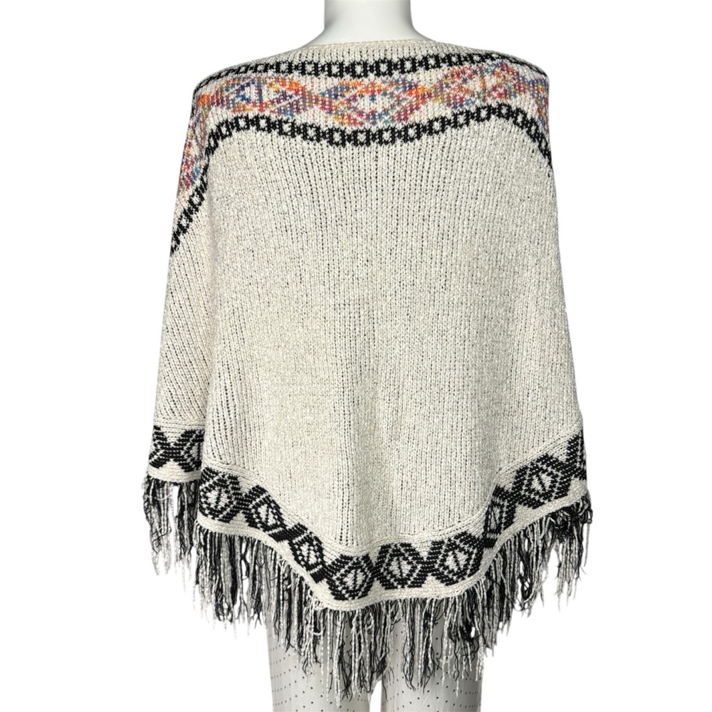 Tribal Design Chenille Poncho Sweater Fitted Cuff - Picture 4 of 11